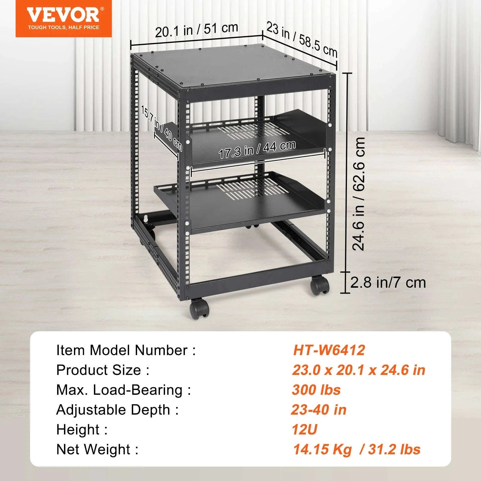 12U Open Frame Server Rack Adjustable Depth Floor or Wall Mount-12U / United States