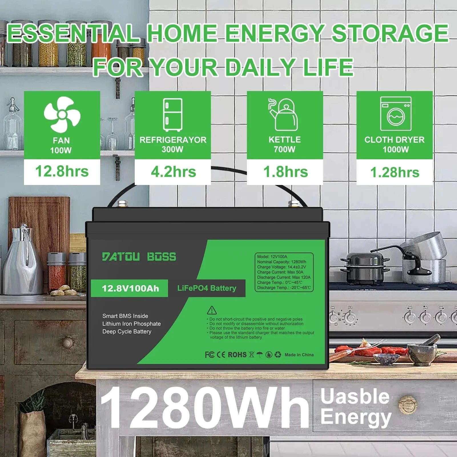 12V 100Ah Deep Cycle LiFePO4 Battery with Built-In BMS-12V100Ah / United Kingdom