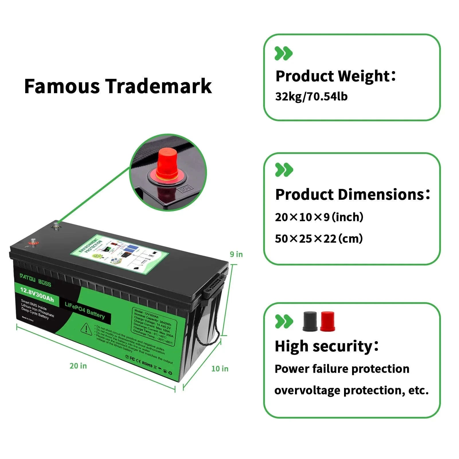 12V 100Ah Deep Cycle LiFePO4 Battery with Built-In BMS-12V100Ah / United Kingdom