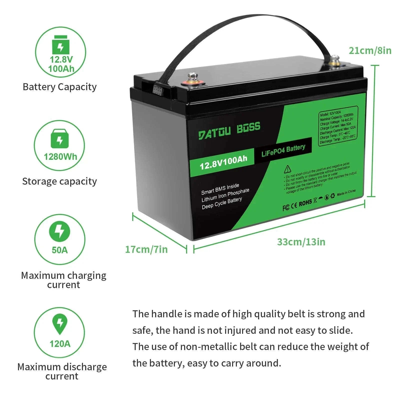 12V 100Ah Deep Cycle LiFePO4 Battery with Built-In BMS-12V100Ah / United Kingdom