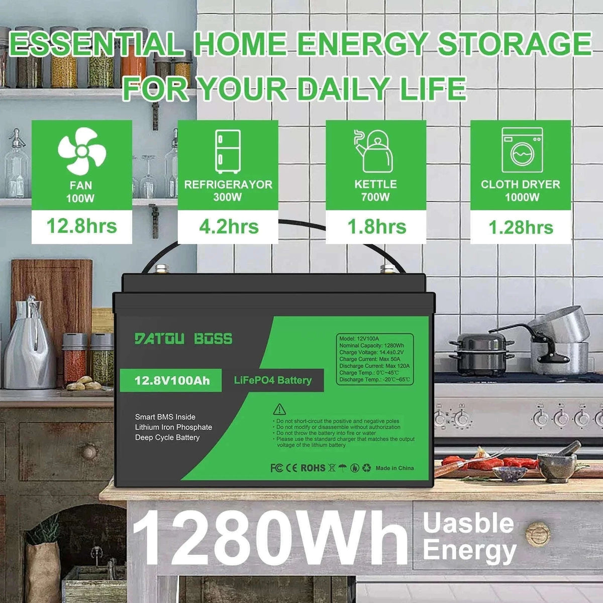 12V 100Ah Deep Cycle LiFePO4 Battery with Built-In BMS-12V100Ah / United Kingdom
