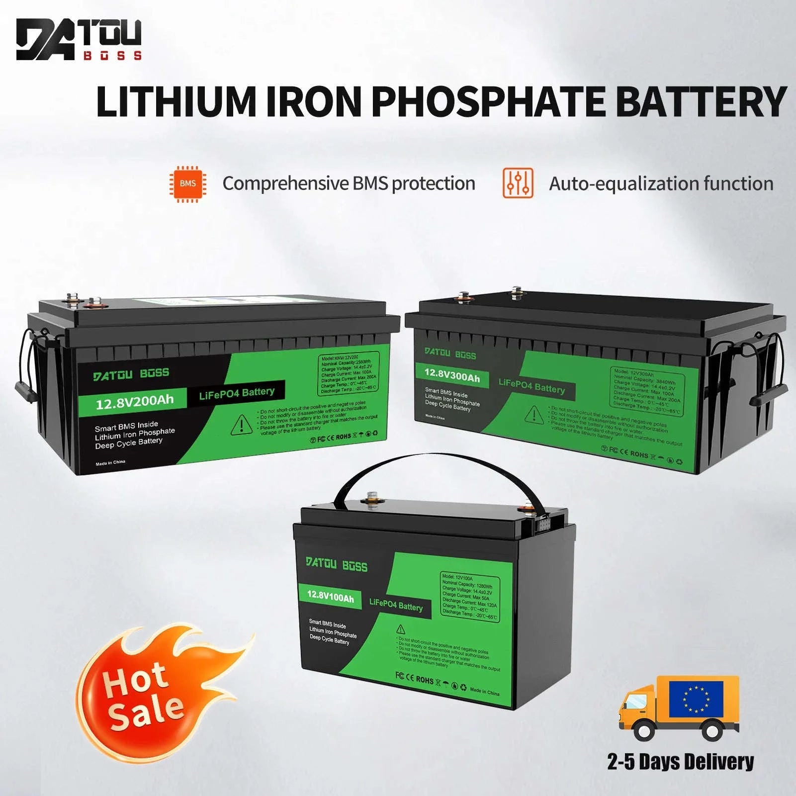 12V 100Ah Deep Cycle LiFePO4 Battery with Built-In BMS-12V100Ah / United Kingdom