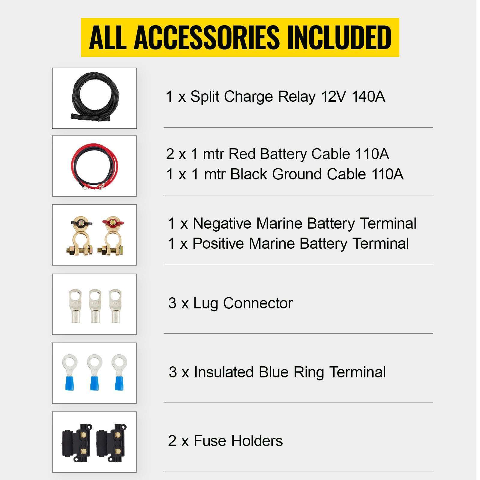 12V 140A Split Charge Relay Kit Dual Battery Isolator for RV & ATV-6 mtr Battery Cable / Poland