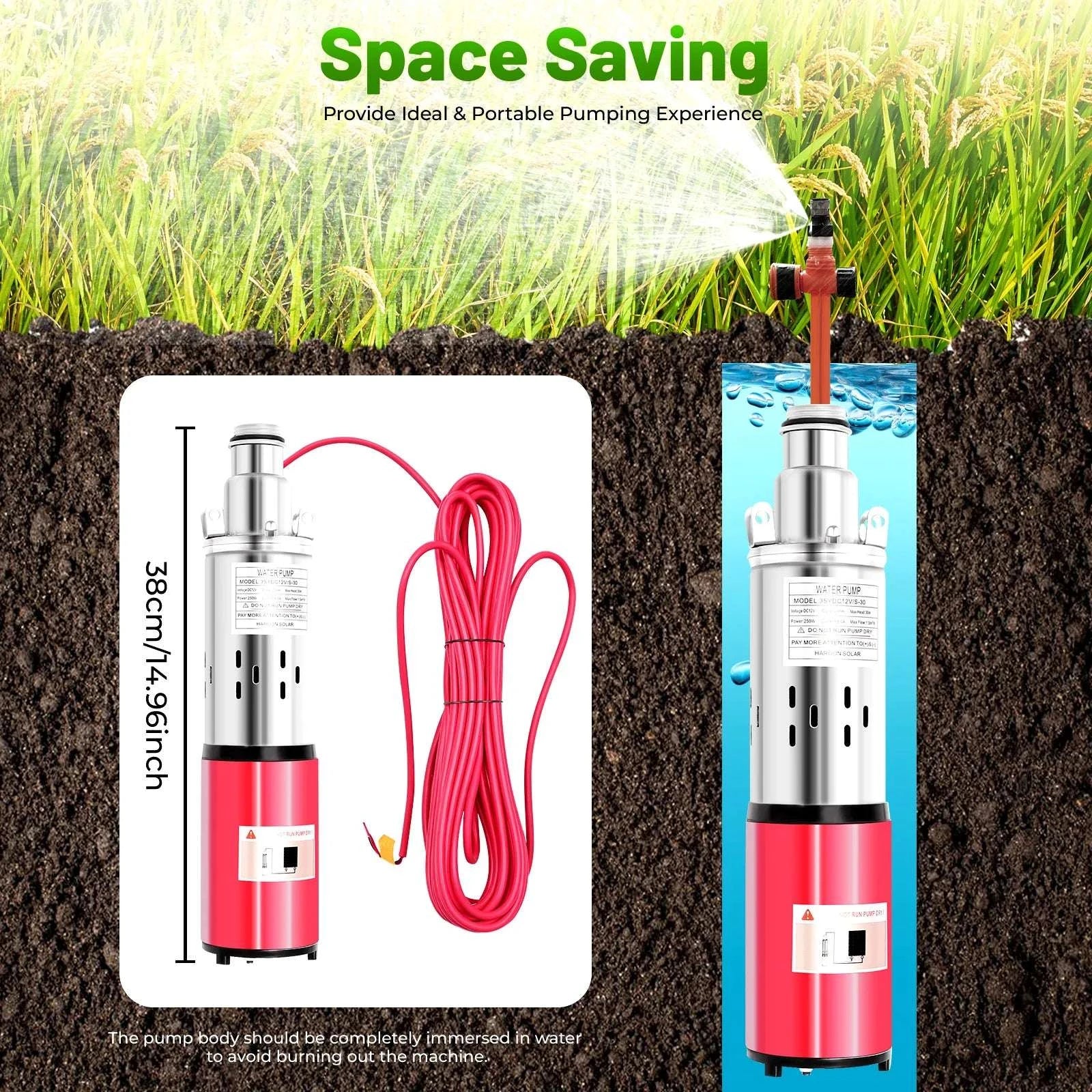 12V 180W Submersible Deep Well Pump for Irrigation 396GPH-12V / US / United States