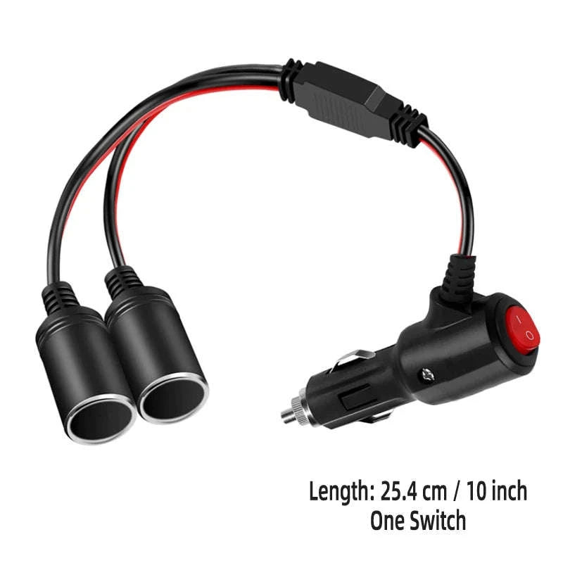 12V 24V 1 to 2 Car Cigarette Lighter Splitter Adapter with 10A Fuse-black