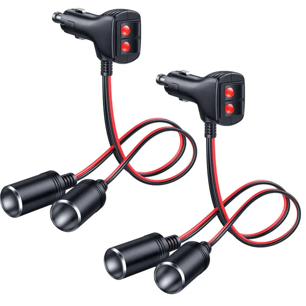 12V 24V 1 to 2 Car Cigarette Lighter Splitter Adapter with 10A Fuse-black