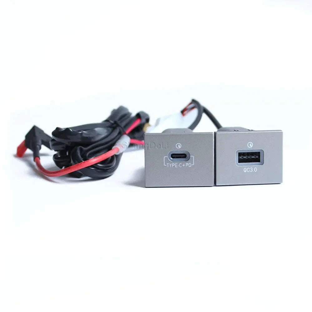 12V/24V Car Phone Charger Socket Double QC3.0 Type-C PD for Focus 2 2004-2011 MK2-Single PD Black