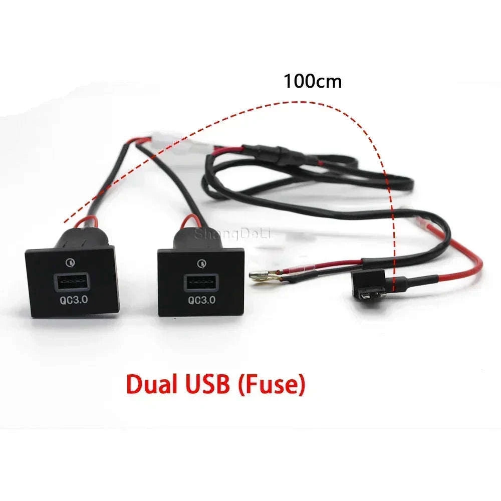 12V/24V Car Phone Charger Socket Double QC3.0 Type-C PD for Focus 2 2004-2011 MK2-Single PD Black