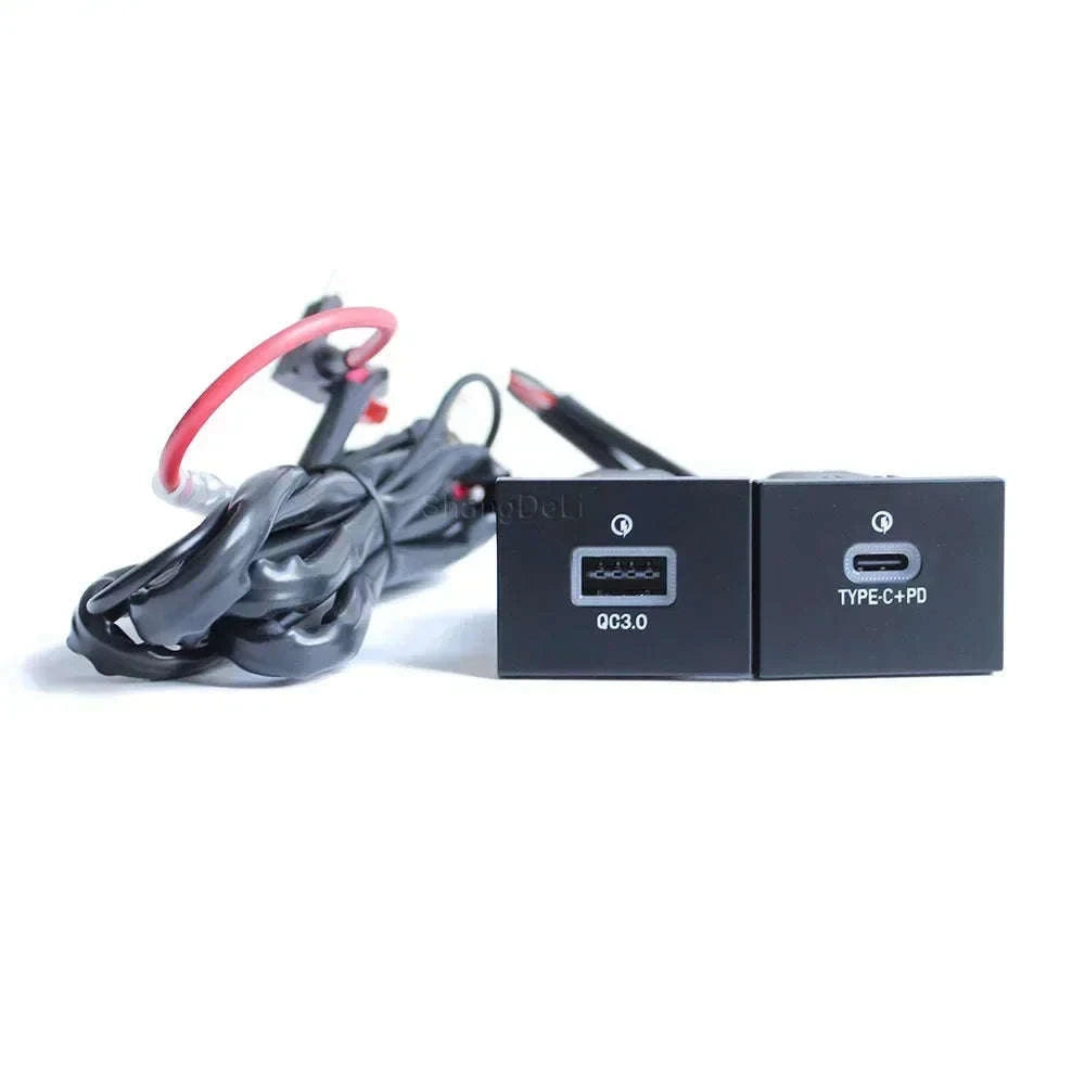 12V/24V Car Phone Charger Socket Double QC3.0 Type-C PD for Focus 2 2004-2011 MK2-Single PD Black