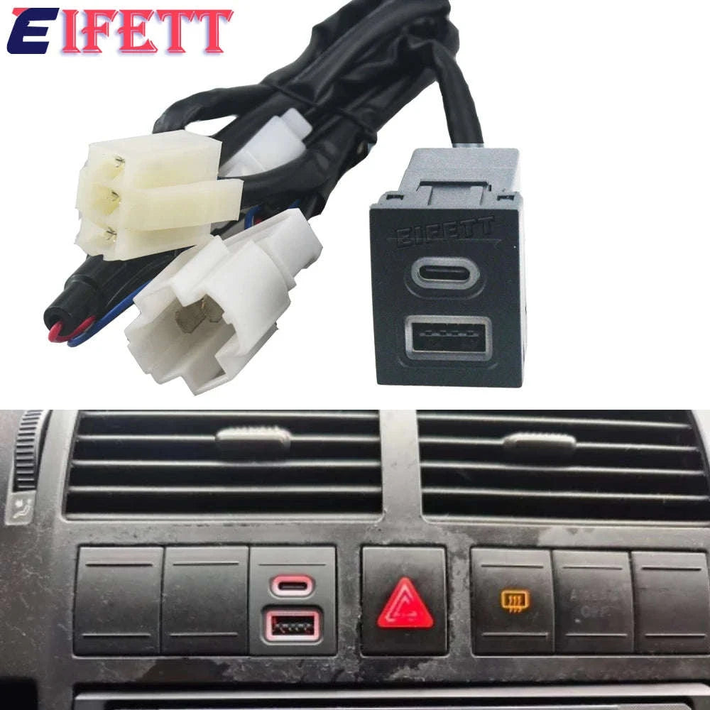 12V/24V Car Phone Charger Socket Double QC3.0 Type-C PD USB Charging Port Power Adapter 9N 9N3 2004-2011-USB and PD
