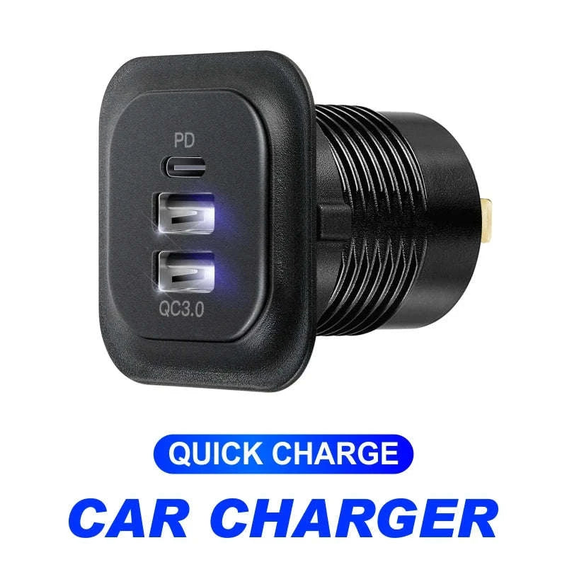 12V 24V Car USB Charger Socket with Voltmeter, QC 3.0 and USB-C PD-001 / China Mainland