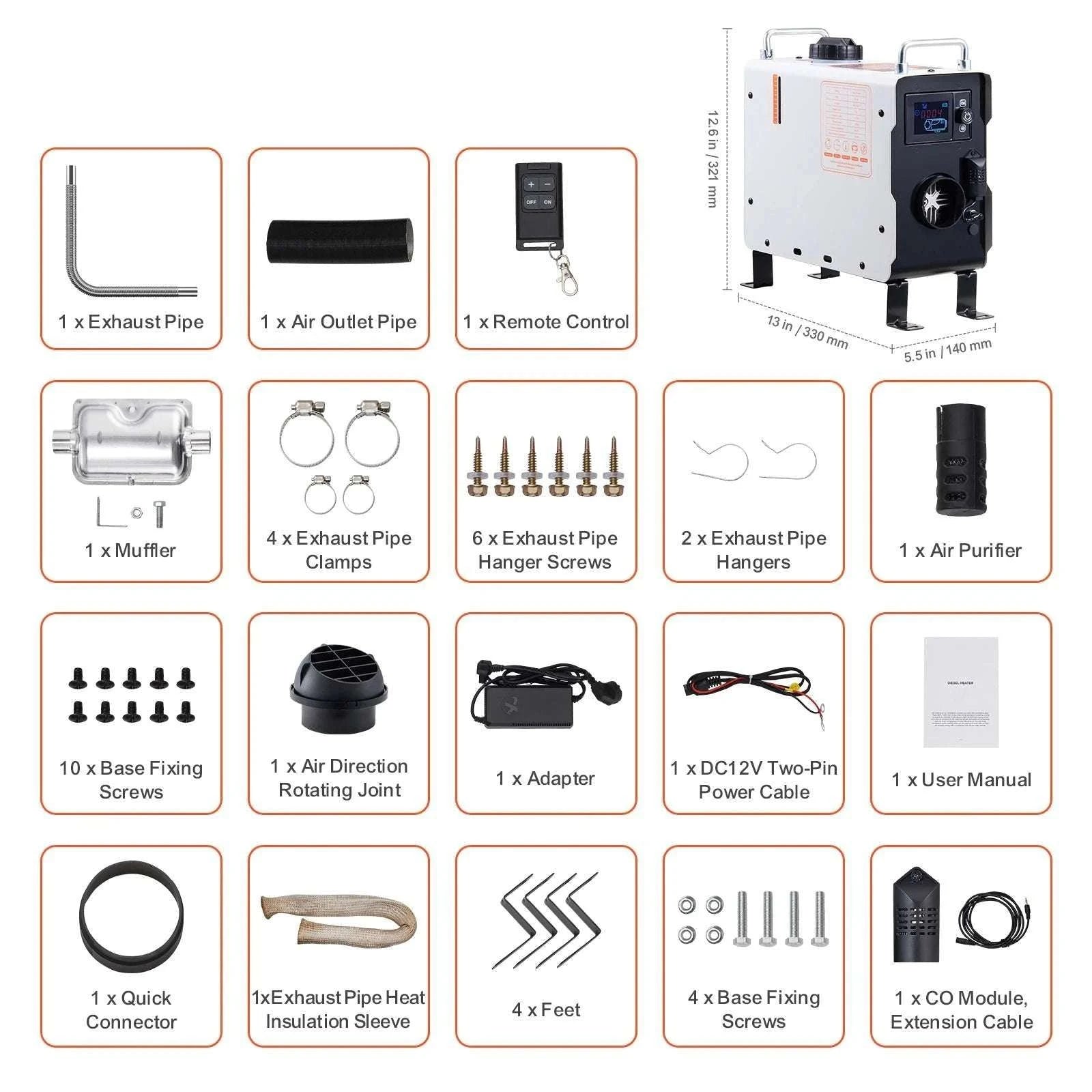 12V/24V Diesel Air Heater with Bluetooth & CO Alarm for RV Camping-8KW / CZECH REPUBLIC