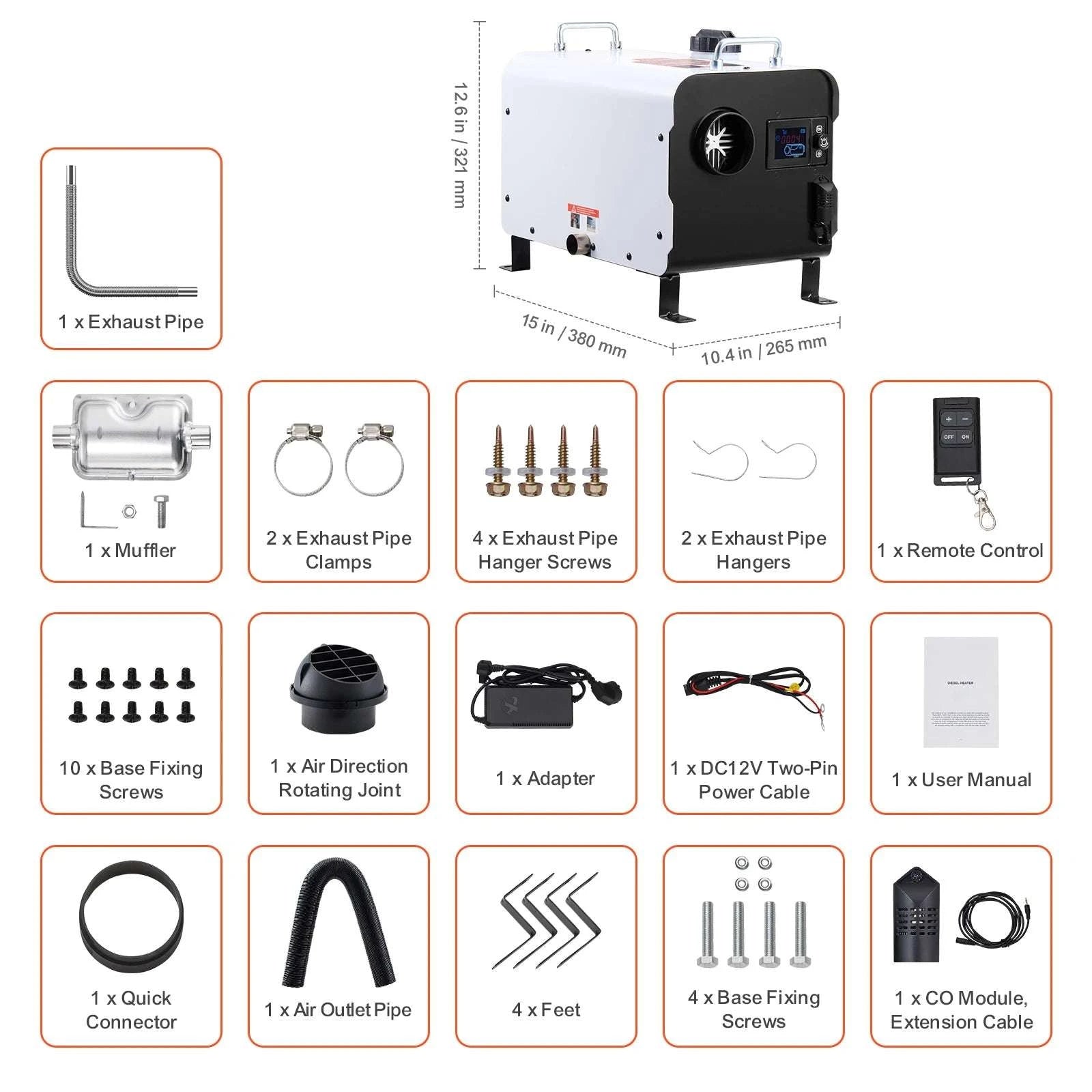 12V/24V Diesel Air Heater with Bluetooth & CO Alarm for RV Camping-8KW / CZECH REPUBLIC