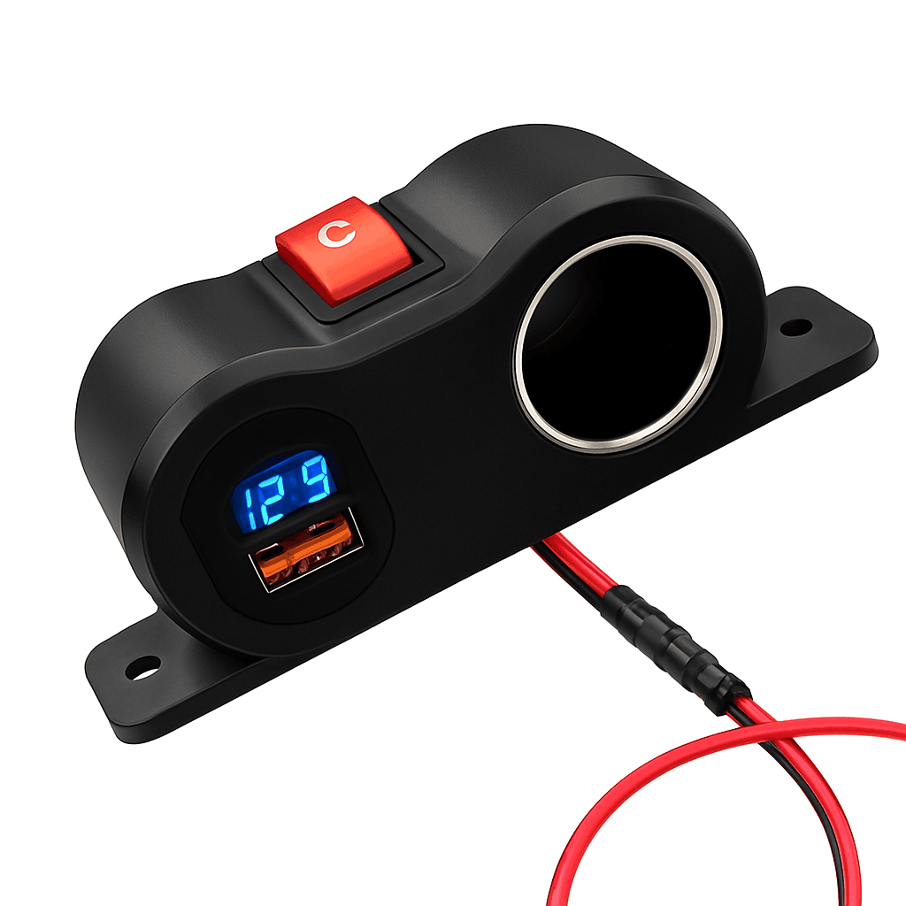 12V/24V Dual USB and PD Type-C Charger Socket with Switch Waterproof Cigarette Lighter Socket-Dual USB with Volt