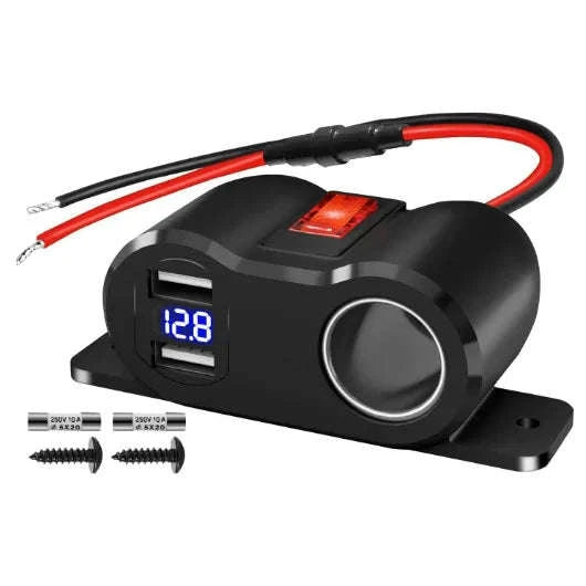 12V/24V Dual USB and PD Type-C Charger Socket with Switch Waterproof Cigarette Lighter Socket-Dual USB with Volt