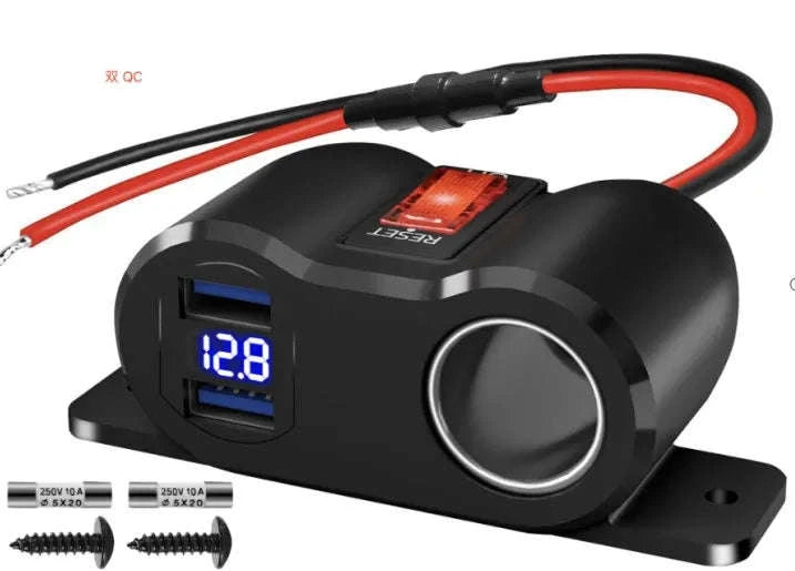 12V/24V Dual USB and PD Type-C Charger Socket with Switch Waterproof Cigarette Lighter Socket-Dual USB with Volt
