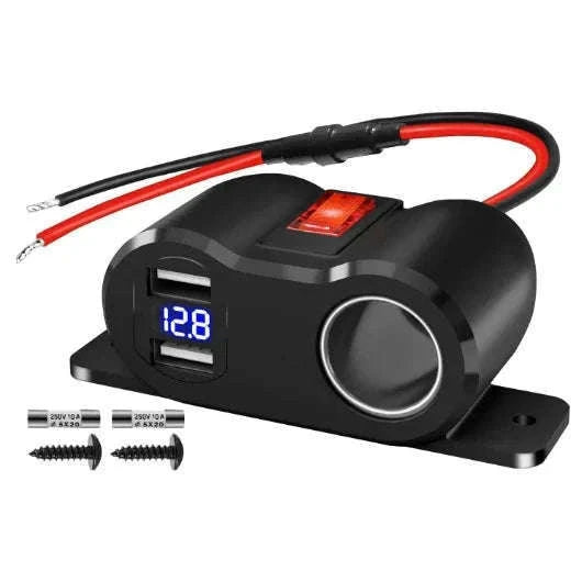 12V/24V Dual USB and PD Type-C Charger Socket with Switch Waterproof Cigarette Lighter Socket-Dual USB with Volt