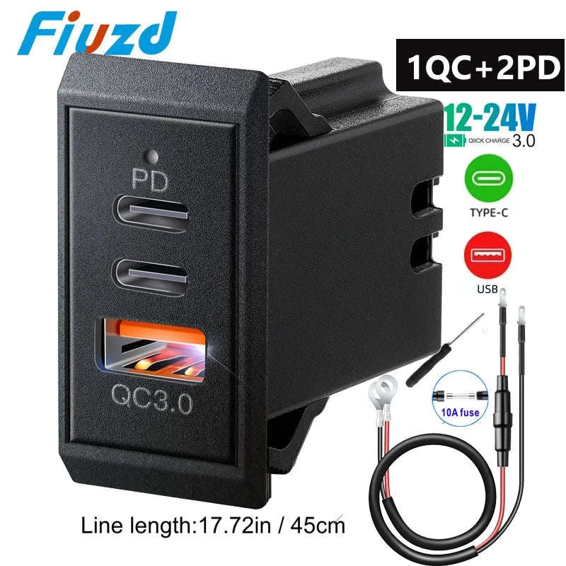 12V 24V Dual USB-C and USB-A Car Charger Socket 54W-AC / China Mainland