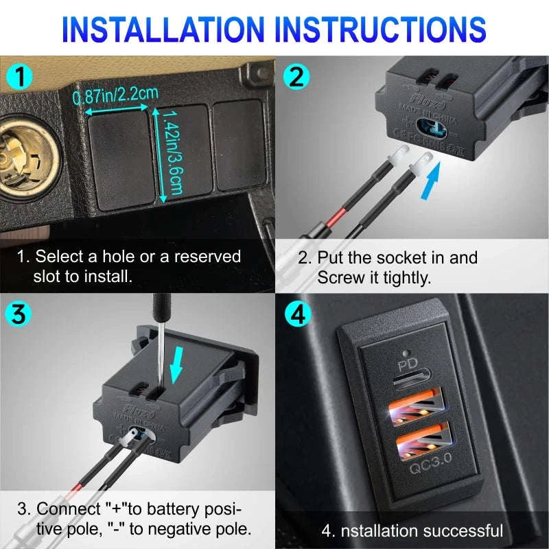 12V 24V Dual USB-C and USB-A Car Charger Socket 54W-AC / China Mainland