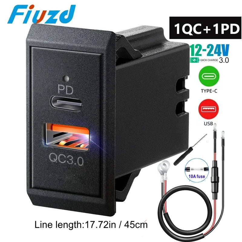 12V 24V Dual USB-C and USB-A Car Charger Socket 54W-AC / China Mainland