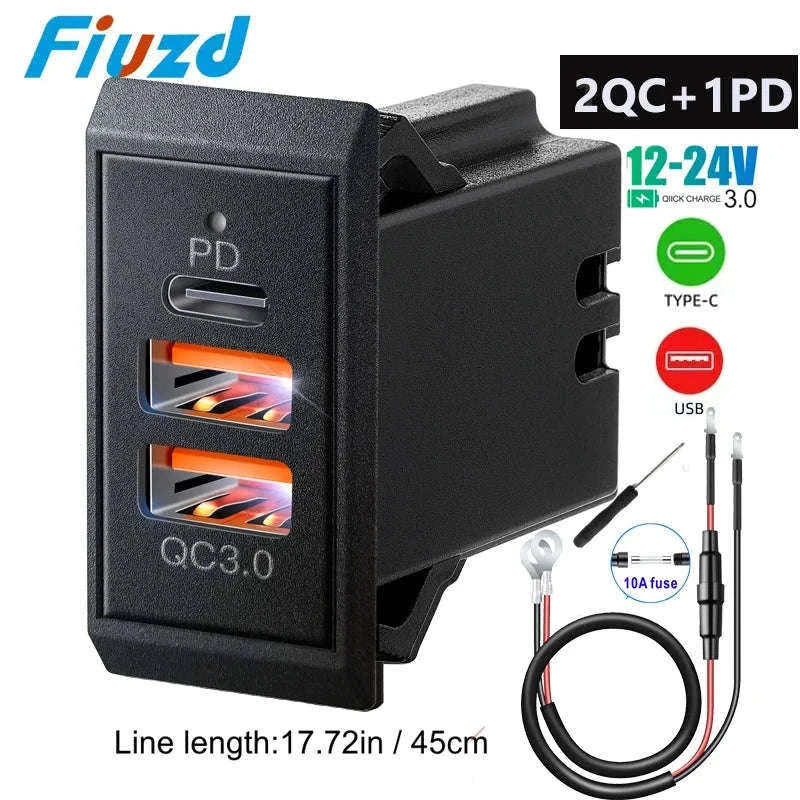 12V 24V Dual USB-C and USB-A Car Charger Socket 54W-AC / China Mainland
