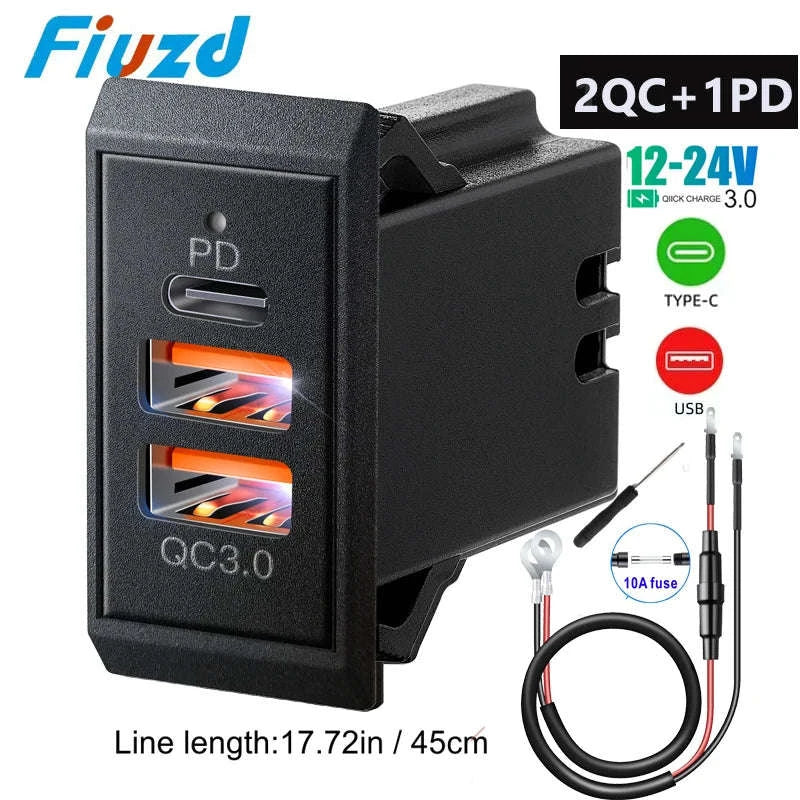 12V 24V Dual USB-C and USB-A Car Charger Socket 54W-AC / China Mainland
