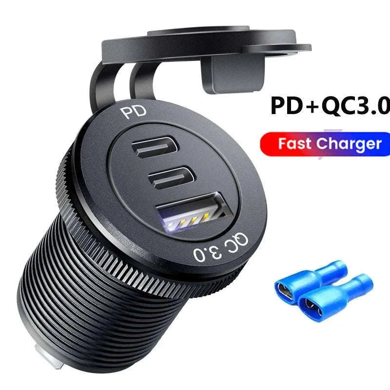 12V/24V Dual USB Fast Charger Socket with QC3.0 and PD-004 / China Mainland