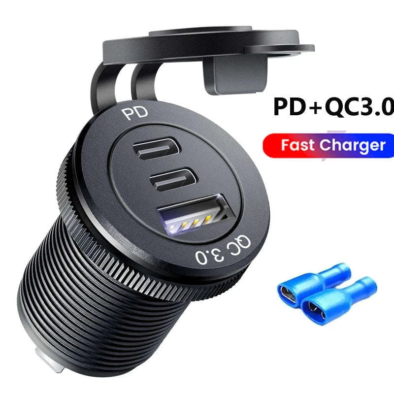 12V/24V Dual USB Fast Charger Socket with QC3.0 and PD-004 / China Mainland