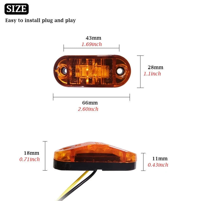 12V 24V LED Side Marker Lights for Truck Trailer-Blue / 20 Pieces