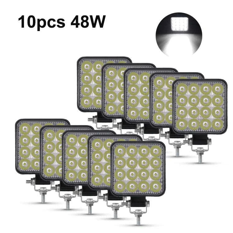 12V 24V LED Work Light Bar 42W Square Spotlight-10pcs 48W work light