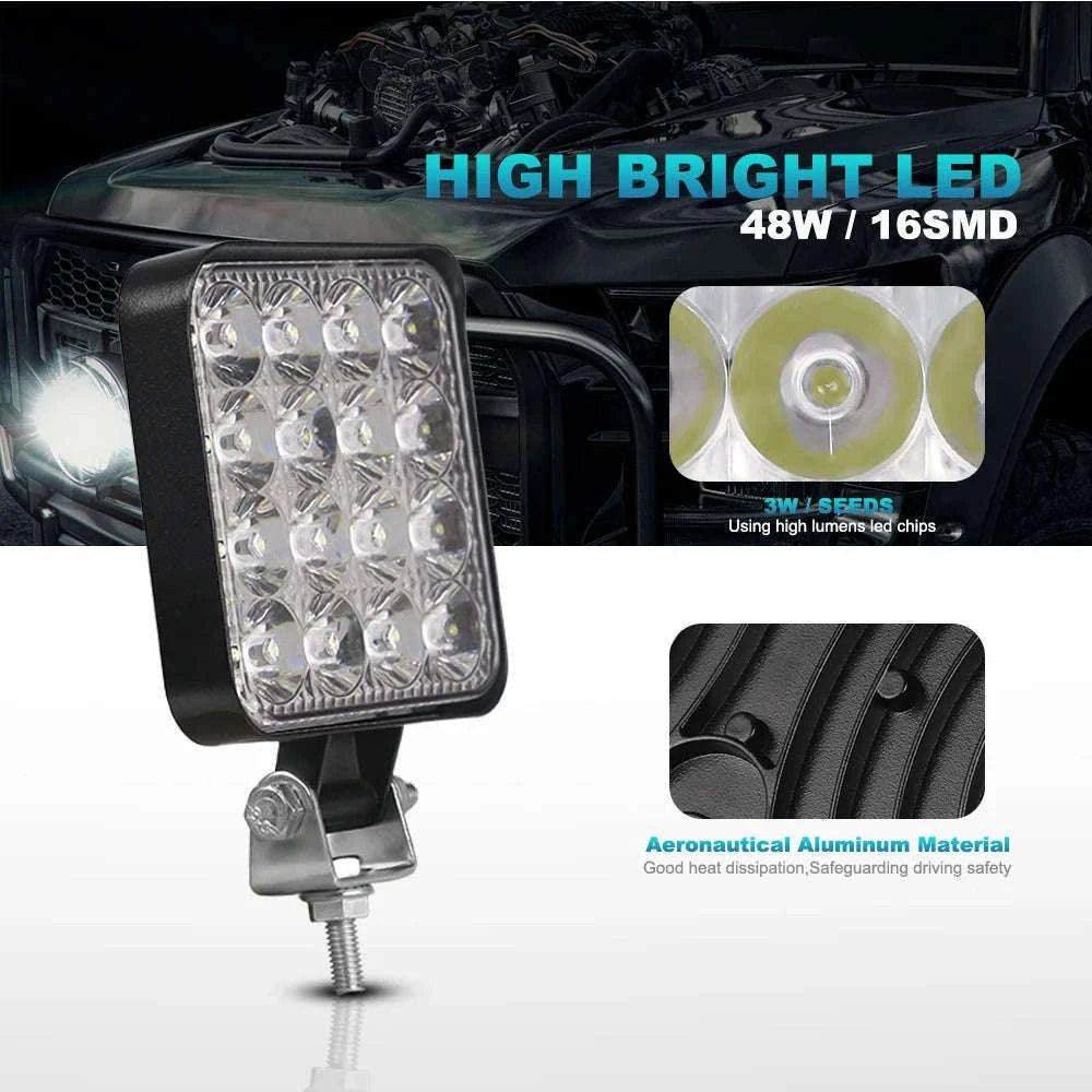 12V 24V LED Work Light Bar 42W Square Spotlight-10pcs 48W work light