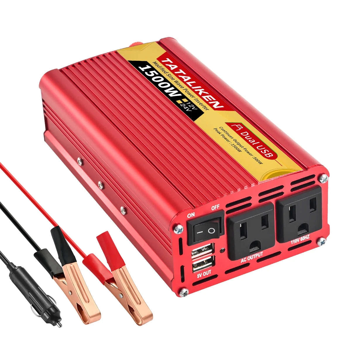 12V/24V Power Inverter 600W-2500W AC 110V Universal Socket-12V 1500W 110V 60HZ