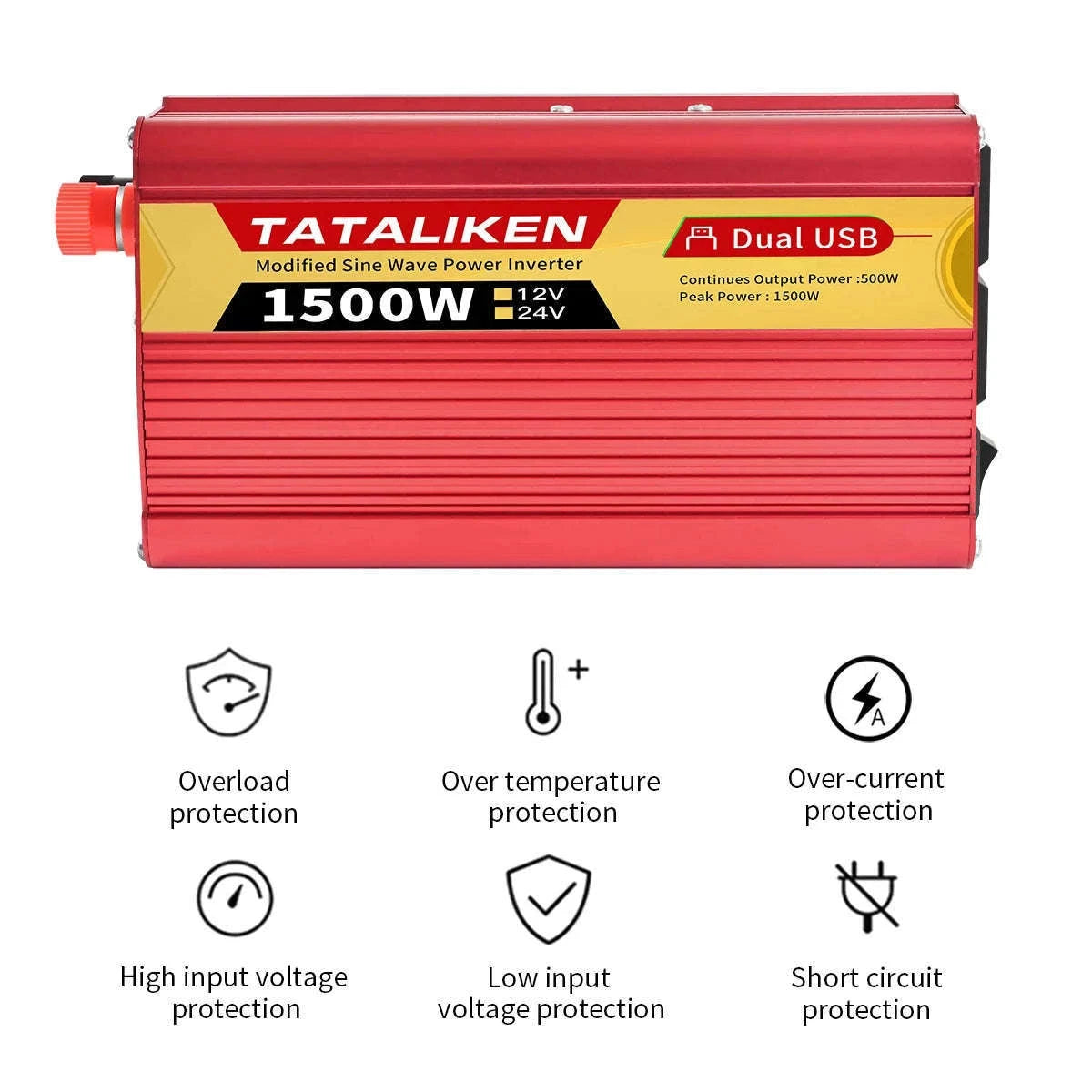 12V/24V Power Inverter 600W-2500W AC 110V Universal Socket-12V 1500W 110V 60HZ