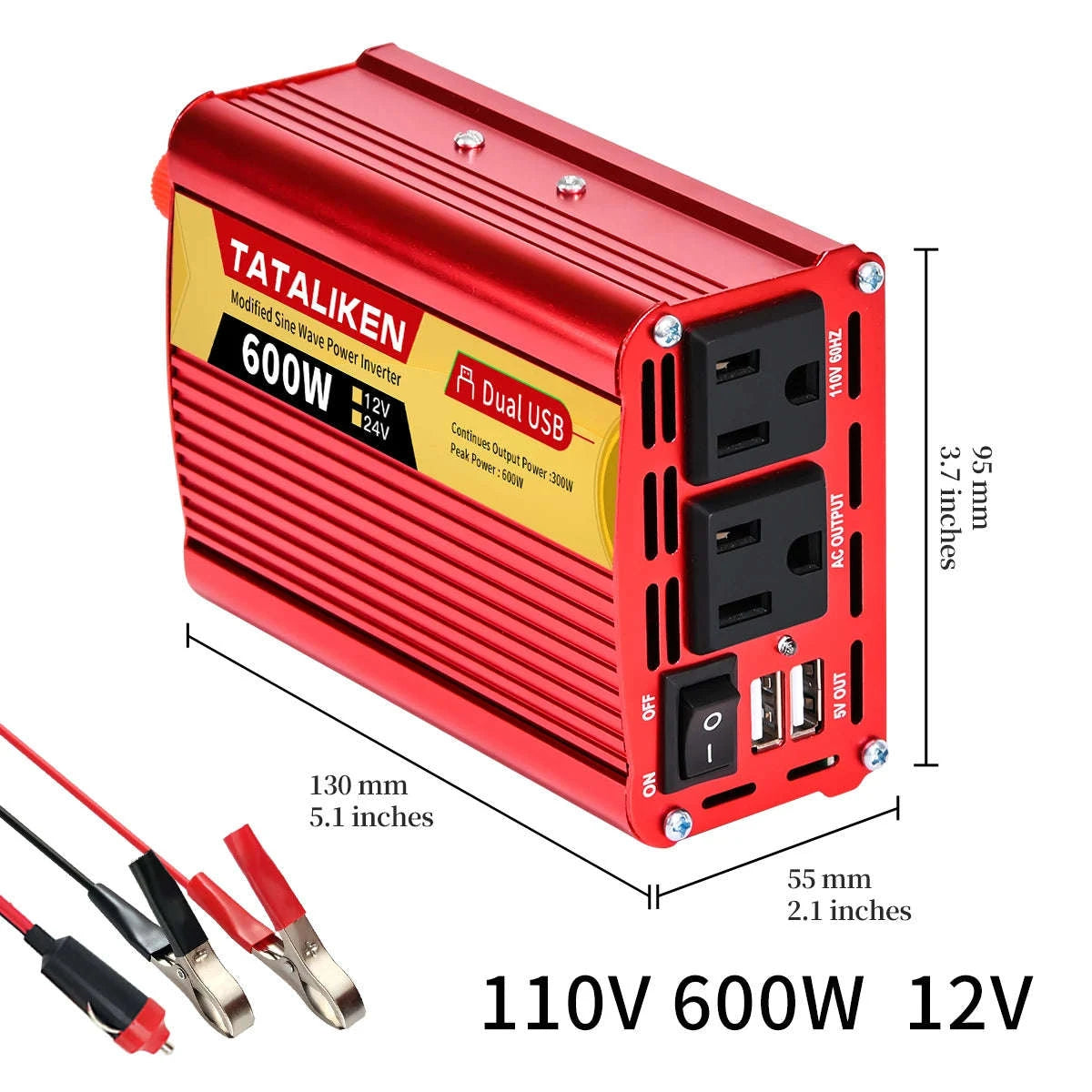 12V/24V Power Inverter 600W-2500W AC 110V Universal Socket-12V 1500W 110V 60HZ
