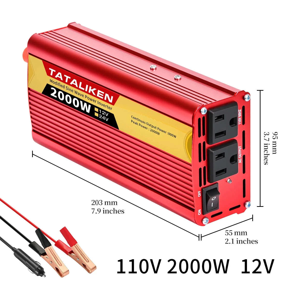 12V/24V Power Inverter 600W-2500W AC 110V Universal Socket-12V 1500W 110V 60HZ