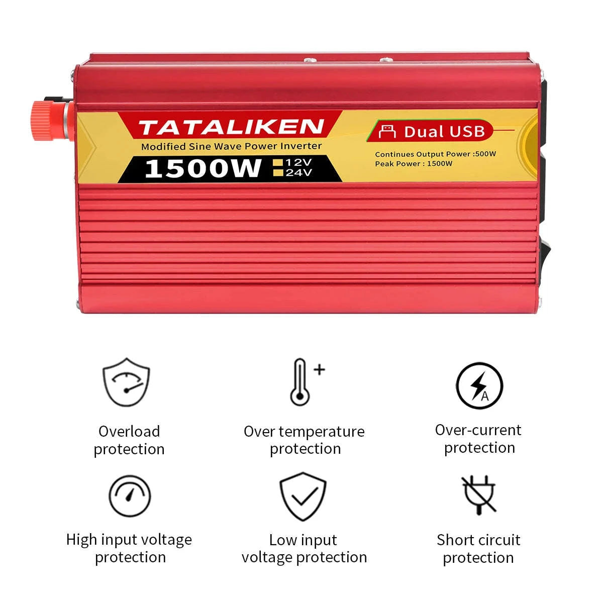 12V/24V Power Inverter 600W-2500W AC 110V Universal Socket-12V 1500W 110V 60HZ