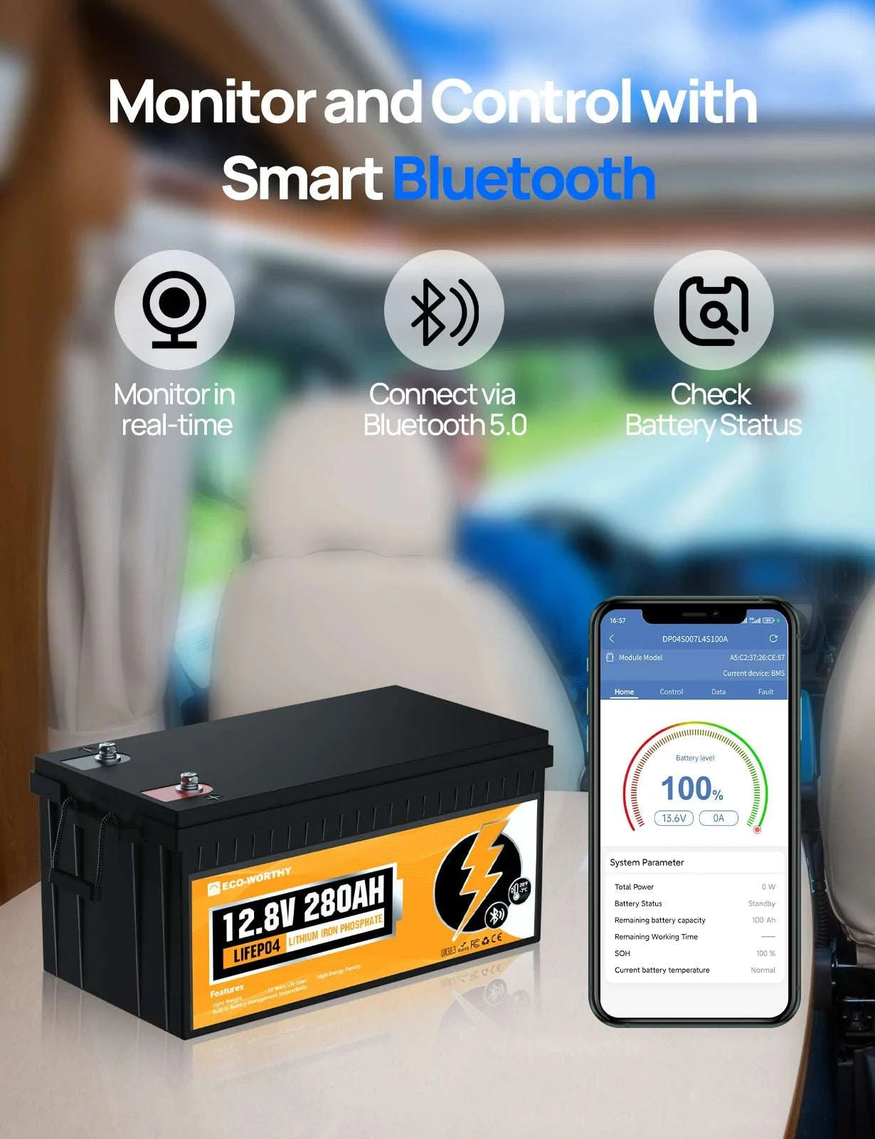 12V 280Ah LiFePO4 RV Battery 3584Wh with Bluetooth & 200A BMS-Orange / United States
