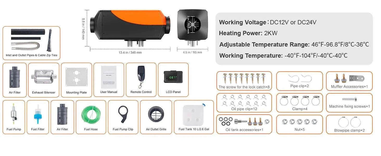 12V 2KW Bluetooth Diesel Air Heater with Remote & LCD Control-2kw Bluetooth / United States