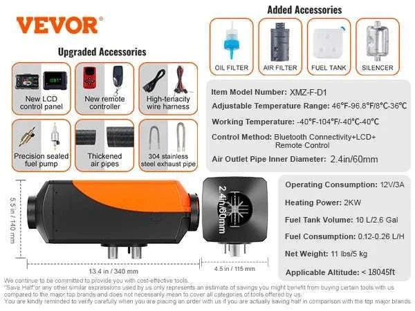 12V 2KW Bluetooth Diesel Air Heater with Remote & LCD Control-2kw Bluetooth / United States