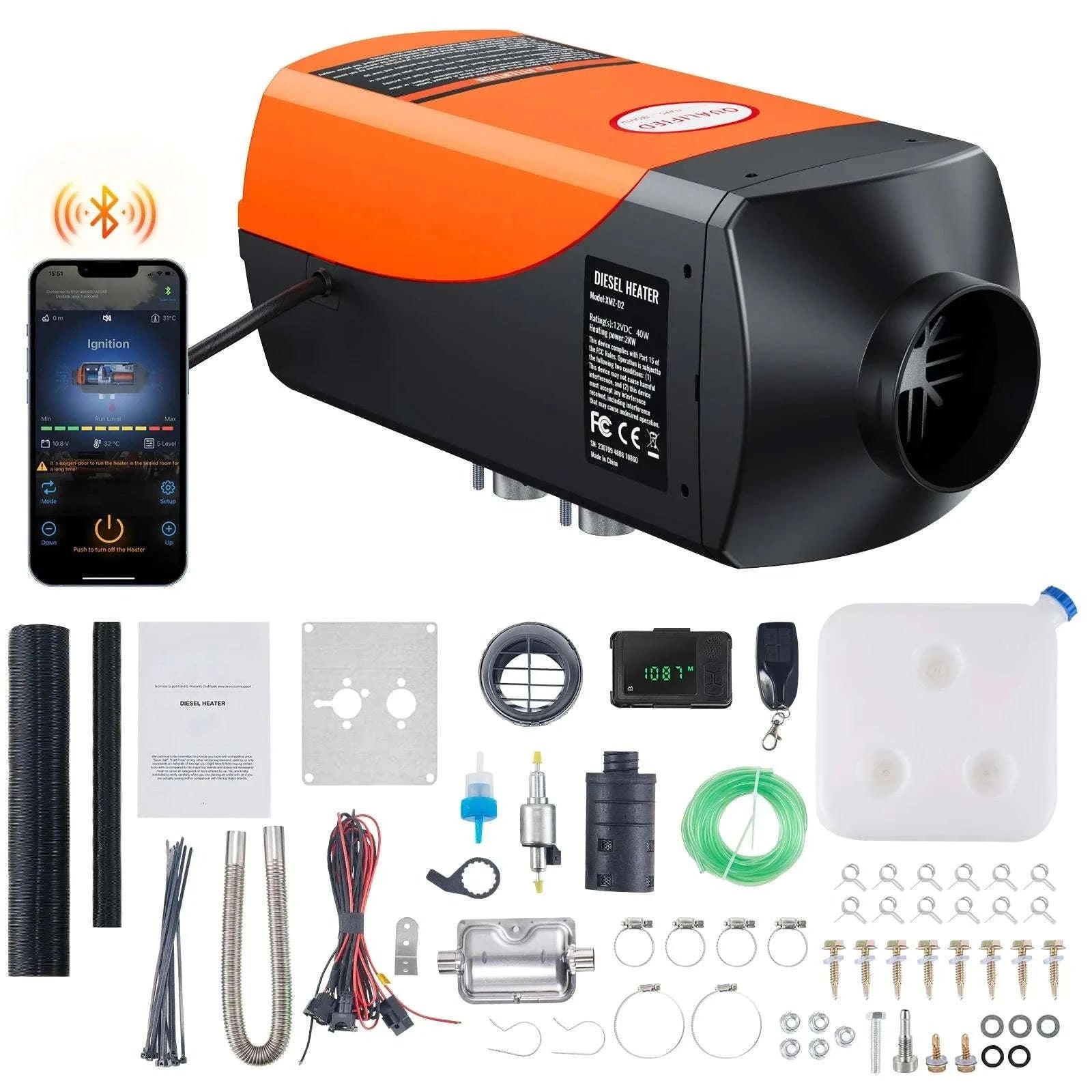 12V 2KW Bluetooth Diesel Air Heater with Remote & LCD Control-2kw Bluetooth / United States