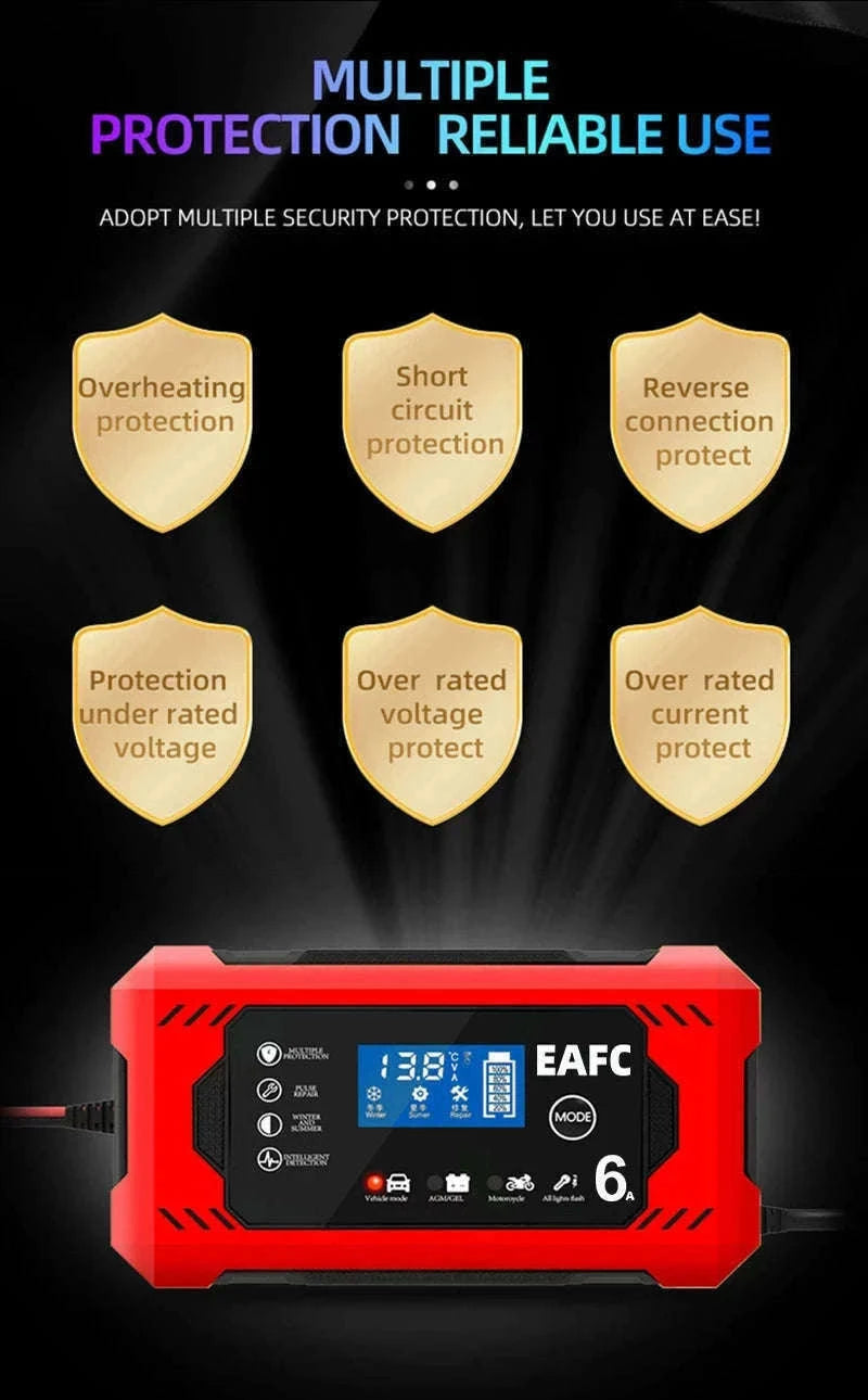 12V 6A Intelligent Car Battery Charger with Pulse Repair-Yellow EU Plug / United States