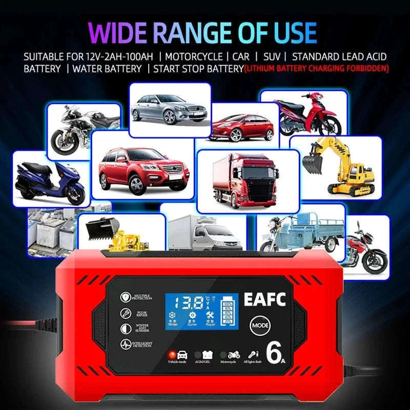 12V 6A Intelligent Car Battery Charger with Pulse Repair-Yellow EU Plug / United States