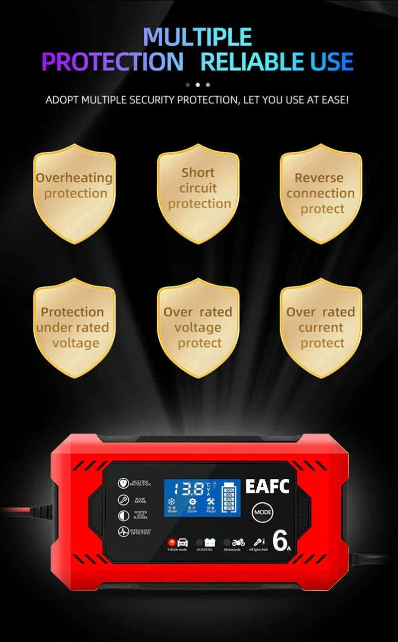 12V 6A Intelligent Car Battery Charger with Pulse Repair-Yellow EU Plug / United States