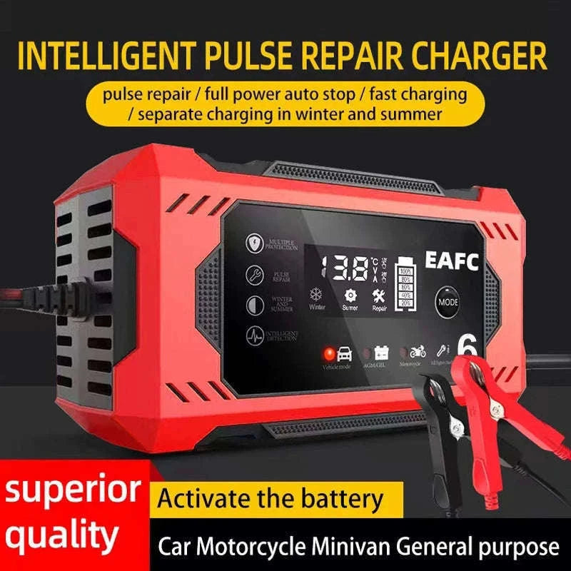 12V 6A Intelligent Car Battery Charger with Pulse Repair-Yellow EU Plug / United States