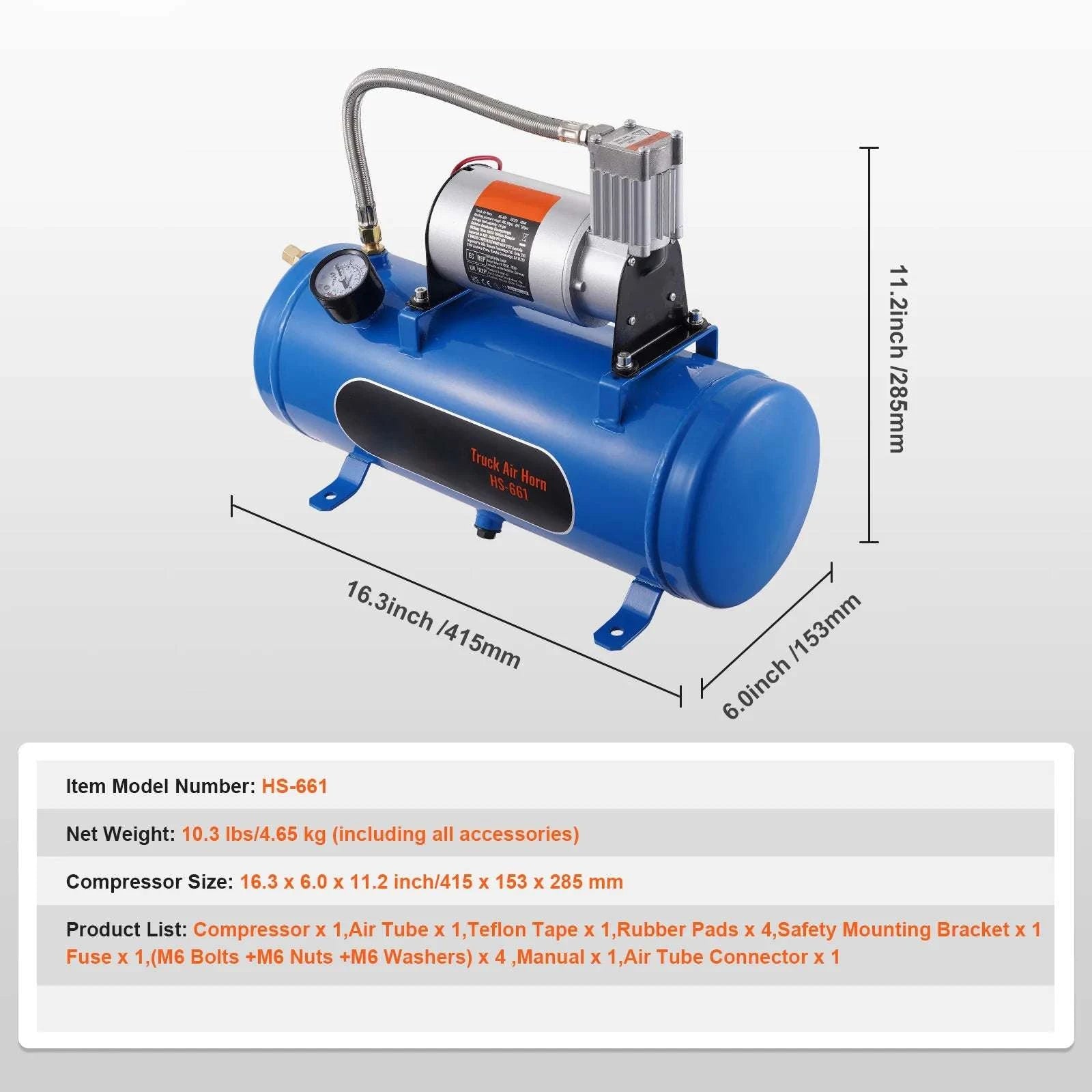 12V Air Compressor Kit with 1.6 Gallon Tank 120 PSI System-1.6 Gallon / spain