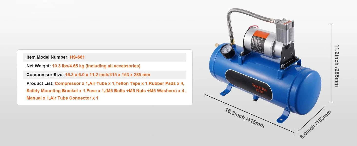 12V Air Compressor Kit with 1.6 Gallon Tank 120 PSI System-1.6 Gallon / spain