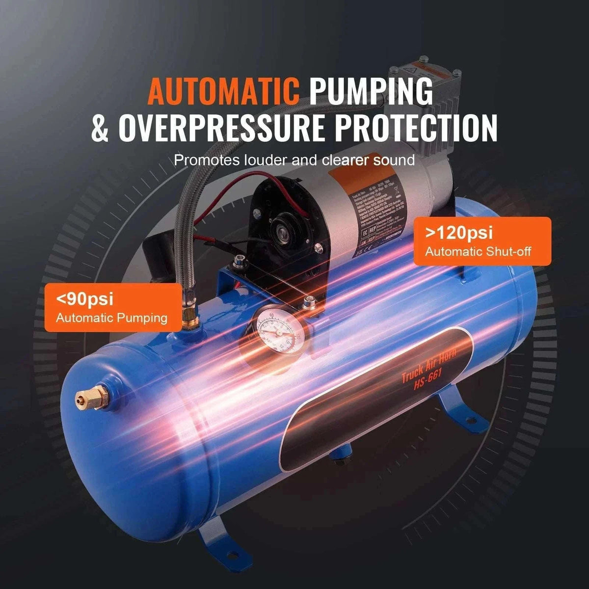 12V Air Compressor Kit with 1.6 Gallon Tank 120 PSI System-1.6 Gallon / spain