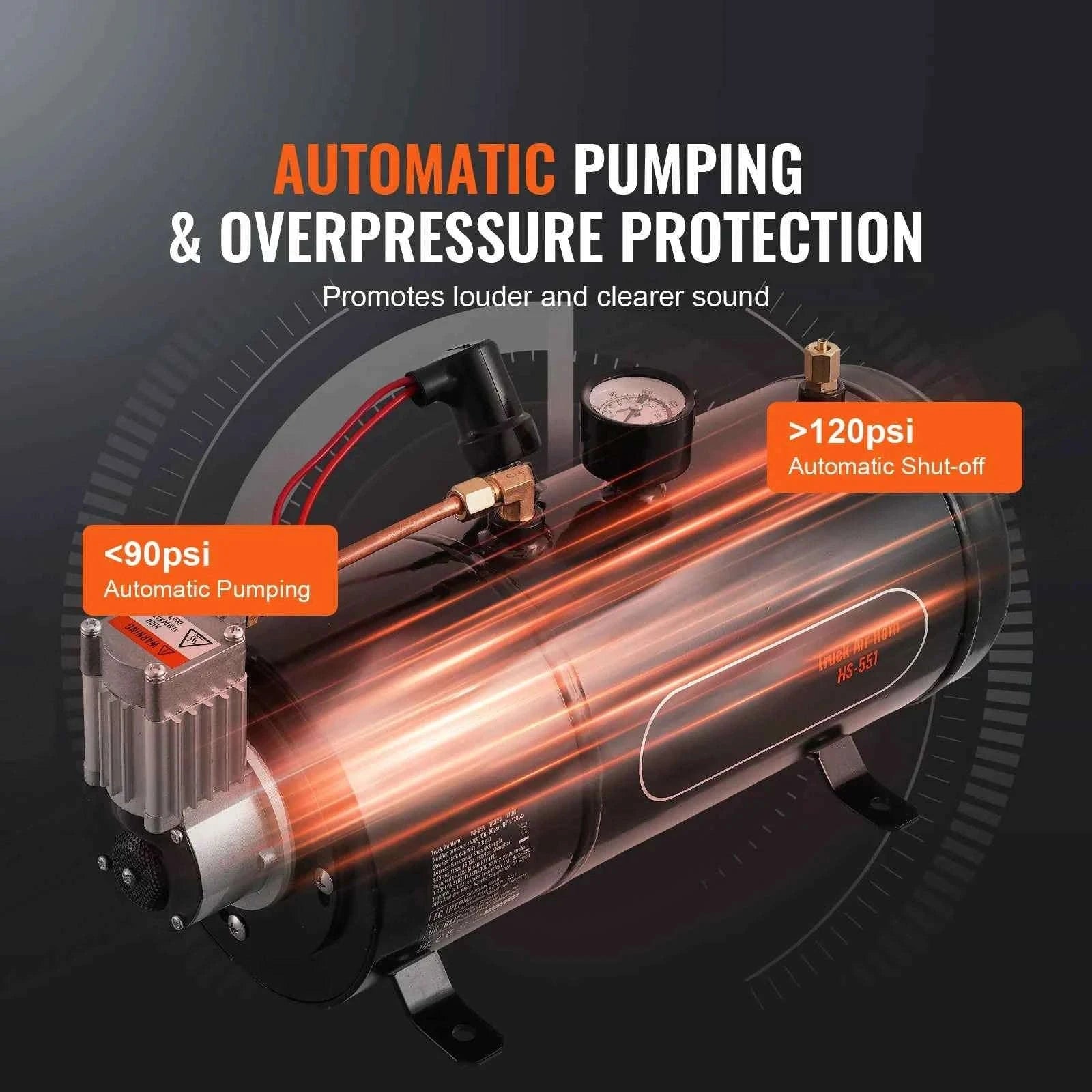 12V Air Compressor with Tank 0.8 Gal/3L 120 PSI-12V3L / United States