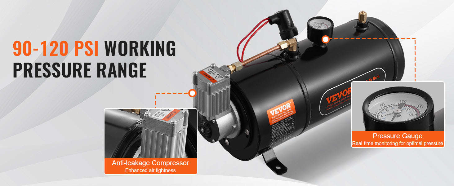 12V Air Compressor with Tank 0.8 Gal/3L 120 PSI-12V3L / United States