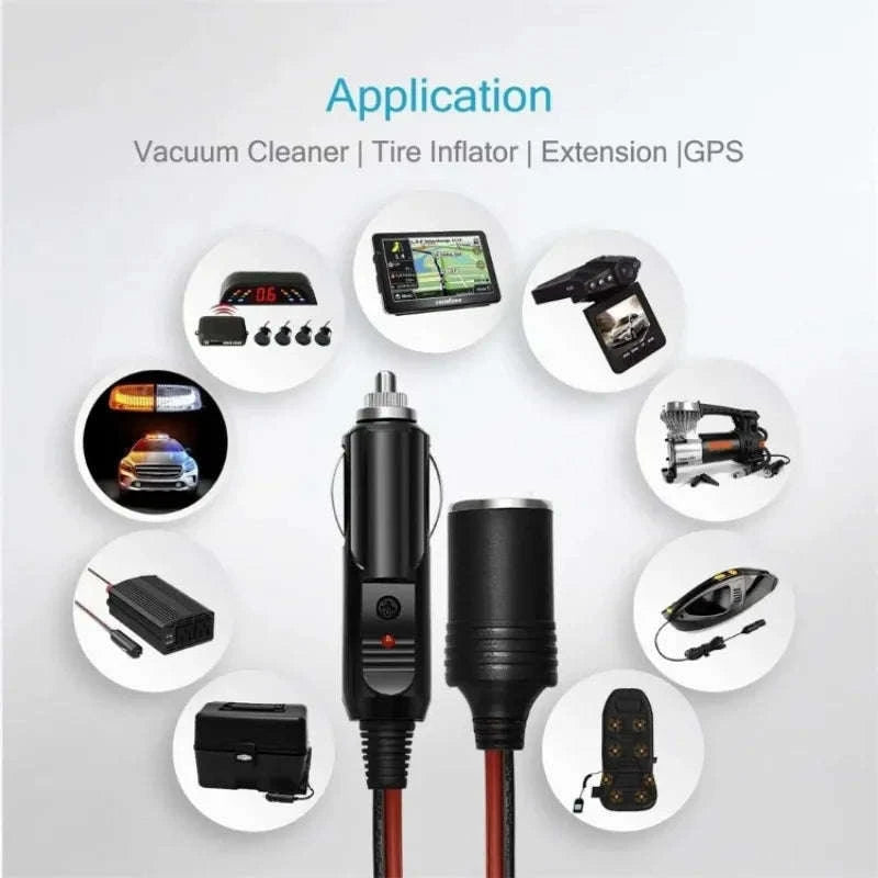 12V Car Cigarette Lighter Extension Cable with Indicator-Germany / 2M